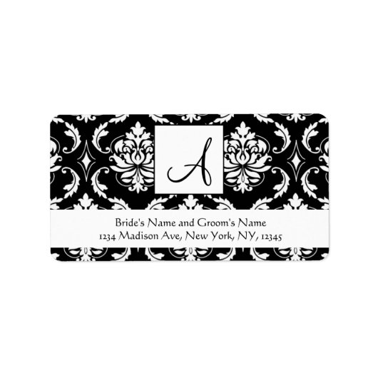 Bruiloft RSVP Adresetiketten Damask Monogram Etiket (Voorkant)