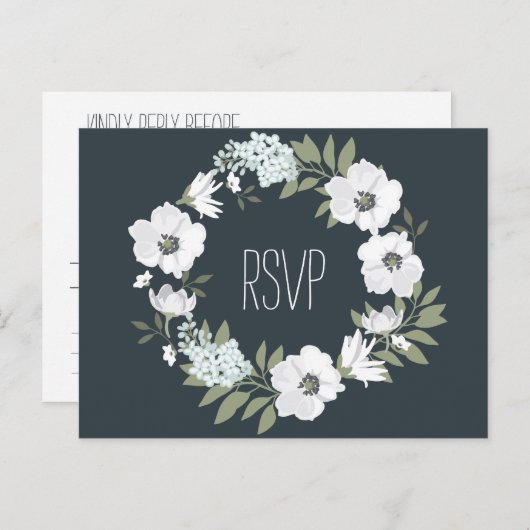 Bruiloft RSVP-ansichtkaart met witte krans Uitnodiging Briefkaart (Voorkant / Achterkant)