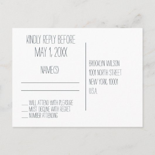 Bruiloft RSVP-ansichtkaart met witte krans Uitnodiging Briefkaart (Achterkant)