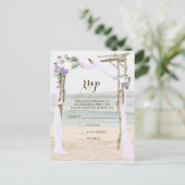 Bruiloft RSVP briefkaart met strand arbor lavendel (Staand voorkant)