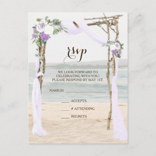 Bruiloft RSVP briefkaart van Beach Arbor Lavender (Voorkant)