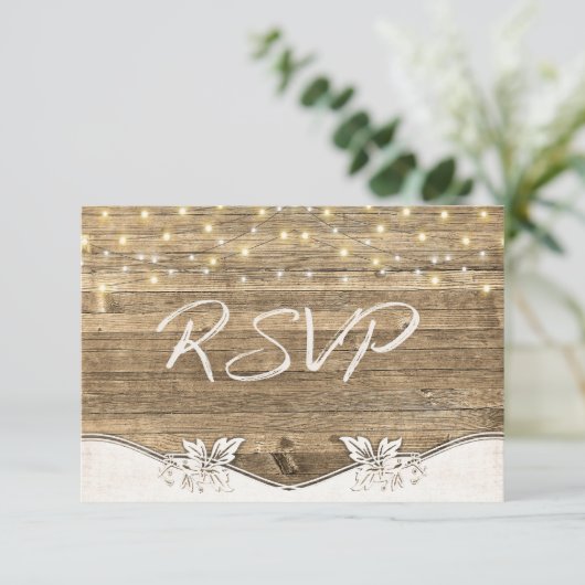 bruiloft RSVP- hout- en gloeilichten Kaart (Staand voorkant)