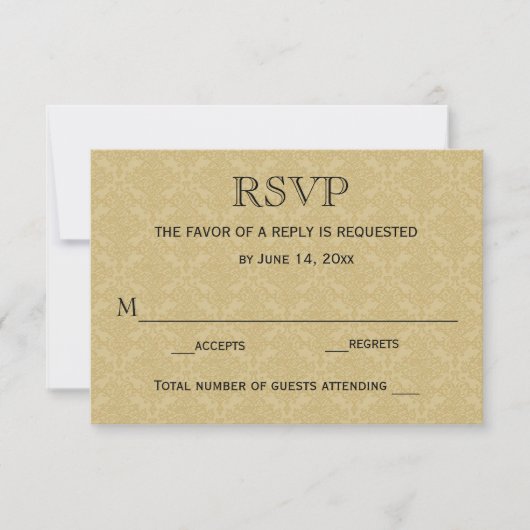 Bruiloft RSVP Kaart / Goud & Maroon Damask (Voorkant)