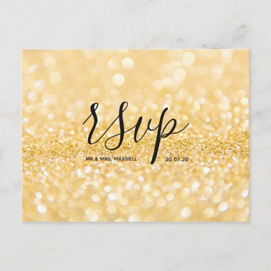 Bruiloft RSVP kaart | Gouden Glitter Script Briefk (Voorkant)