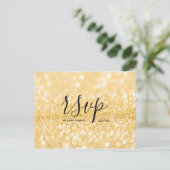 Bruiloft RSVP kaart | Gouden Glitter Script Briefk (Staand voorkant)