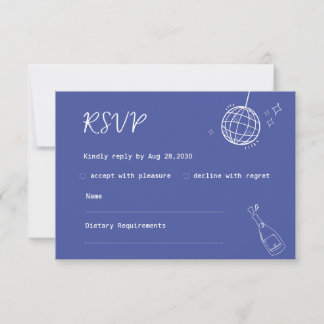 Bruiloft RSVP kaart handgetekende stijl in blauw