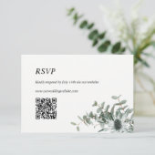 Bruiloft RSVP Kaart met QR Code Sage Groene Distel (Staand voorkant)