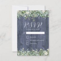 Bruiloft RSVP kaart van Navy hout Eucalyptus | Lan