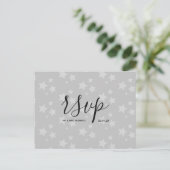 Bruiloft RSVP kaart | Witte sterren script ansicht (Staand voorkant)