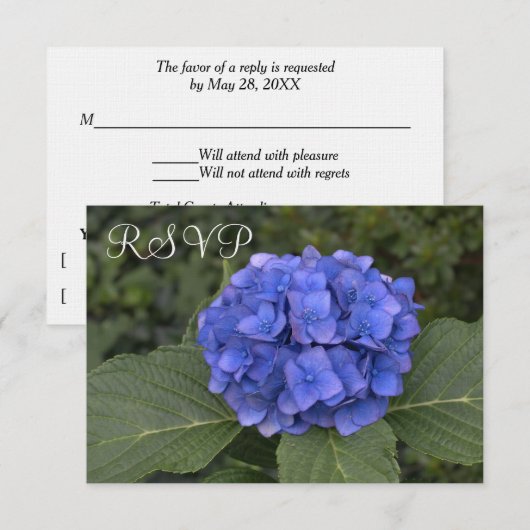 Bruiloft RSVP Kaarten Blue Hydrangea Bloemen Kaartje (Voorkant / Achterkant)