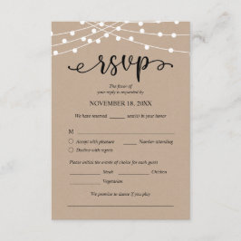 Bruiloft RSVP, Maaltijdopties, Kraft String Lights Informatiekaartje