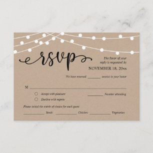 Bruiloft RSVP, Maaltijdopties, Kraft String Lights Informatiekaartje