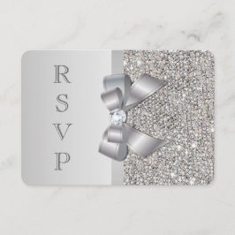 Bruiloft RSVP Nep Zilveren Pailletten Strik Kaartje
