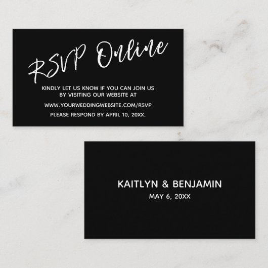 Bruiloft RSVP Online Casual Handschrift Zwart Kaar Informatiekaartje (Voorkant / Achterkant)