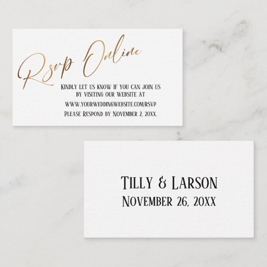 Bruiloft RSVP Online Goud Elegant Handschrift Informatiekaartje (Voorkant / Achterkant)
