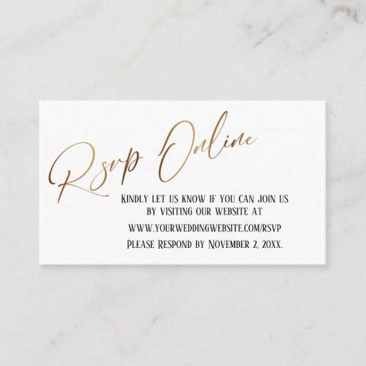 Bruiloft RSVP Online Goud Elegant Handschrift Informatiekaartje (Voorkant)