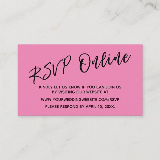 Bruiloft RSVP Online Handschrift Bright Pink Informatiekaartje (Voorkant)