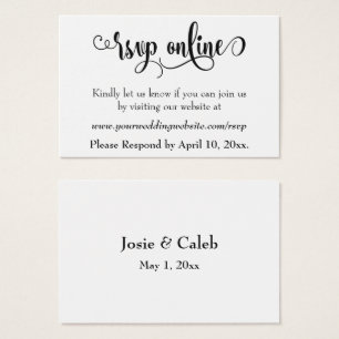 Bruiloft RSVP Online invoegen Zwart Script, Wit, 1 Visitekaartjes