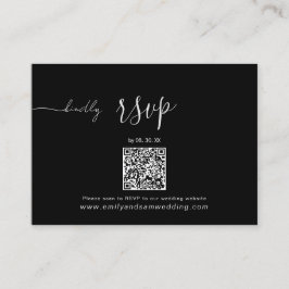 Bruiloft RSVP Pack | QR-code minimalistisch zwart Visitekaartje