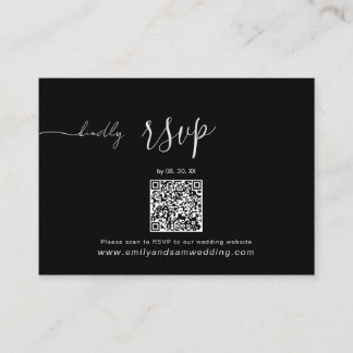 Bruiloft RSVP Pack | QR-code minimalistisch zwart Visitekaartje
