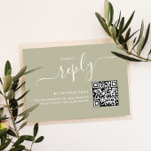 Bruiloft RSVP QR Code Elegant Sage Groen Kaartje