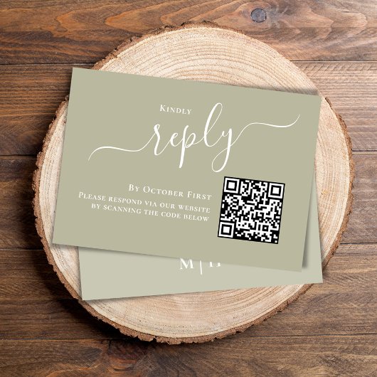 Bruiloft RSVP QR Code Elegant Sage Groen Kaartje