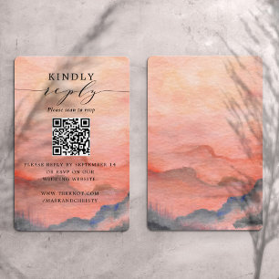 Bruiloft RSVP QR Code Mountain Sunset Informatiekaartje