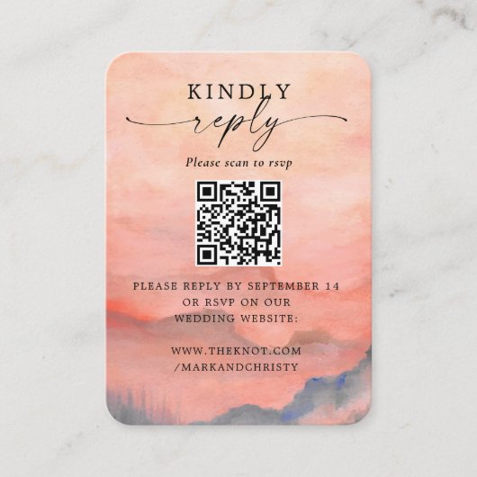 Bruiloft RSVP QR Code Zonsondergang Berg Informatiekaartje (Voorkant)