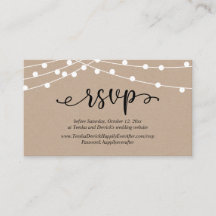 Bruiloft RSVP, rustieke Kraft String Lights