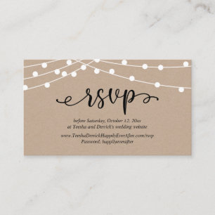Bruiloft RSVP, rustieke Kraft String Lights Informatiekaartje