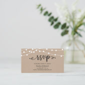 Bruiloft RSVP, rustieke Kraft String Lights Informatiekaartje (Staand voorkant)