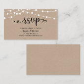 Bruiloft RSVP, rustieke Kraft String Lights Informatiekaartje (Voorkant / Achterkant)