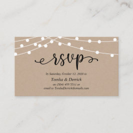 Bruiloft RSVP, rustieke Kraft String Lights Informatiekaartje