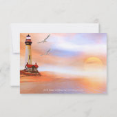 Bruiloft RSVP uitnodiging met strandvuurtoren (Achterkant)