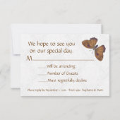 Bruiloft RSVP Vlinder Brokaat bruin (Achterkant)