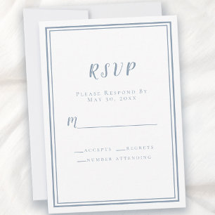 Bruiloft RSVP Wit & Stofblauw Eenvoudig Minimalist