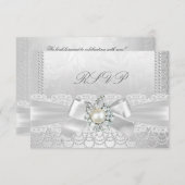 Bruiloft RSVP Witte Parel Kant Damast Diamant (Voorkant / Achterkant)