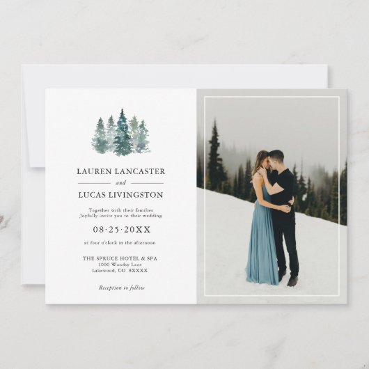 Bruiloft rustieke dennenbomen diep donker groen | kaart (Voorkant)