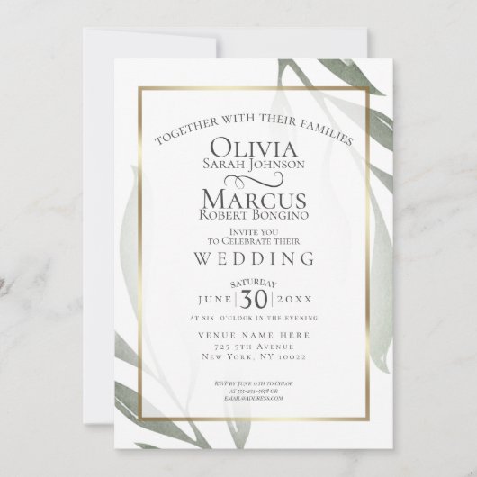 Bruiloft | Sage Green Olive Branch Waterverf Leaf Kaart (Voorkant)