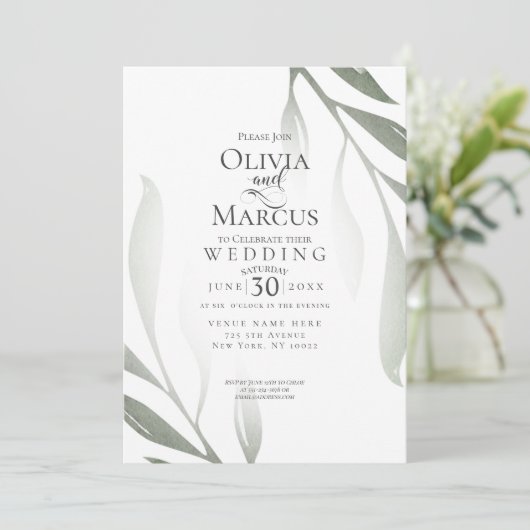 Bruiloft | Sage Green Olive Branch Waterverf Leaf Kaart (Staand voorkant)