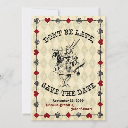 Bruiloft Save the Date, Alice in Wonderland Date (Voorkant)