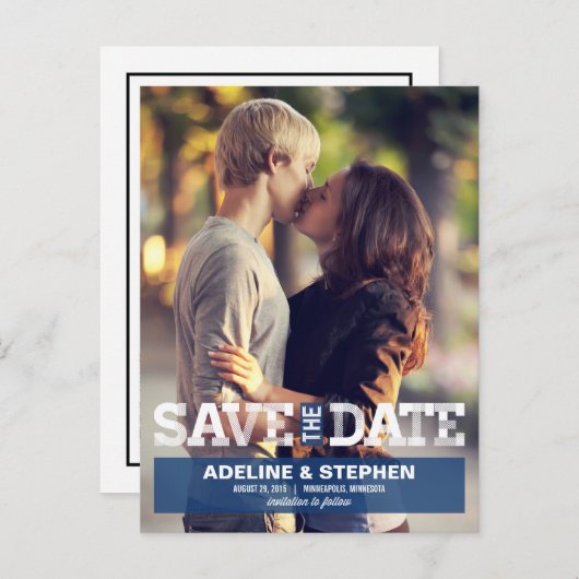  bruiloft Save the Date - Blauw Aankondigingskaart (Voorkant / Achterkant)