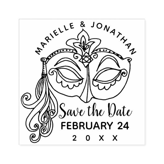 Bruiloft Save the Date Maskerade Masker Mardi Gras Rubberstempel (Afrduk)