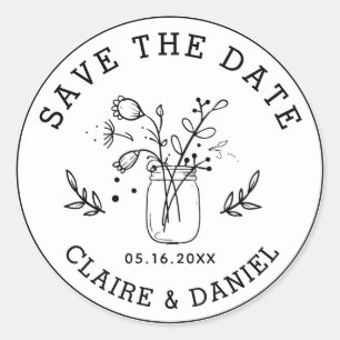 Bruiloft Save the Date Mason Jar Flowers Ronde Sticker