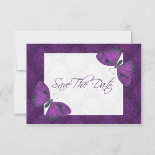 Bruiloft Save the Date Vlinder Brocade Paarse