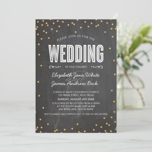 BRUILOFT schattig goud glitter confetti krijtbord Kaart (Staand voorkant)