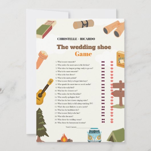 Bruiloft schoen spel bachelorette partij spel Kaar Aankondiging (Voorkant)