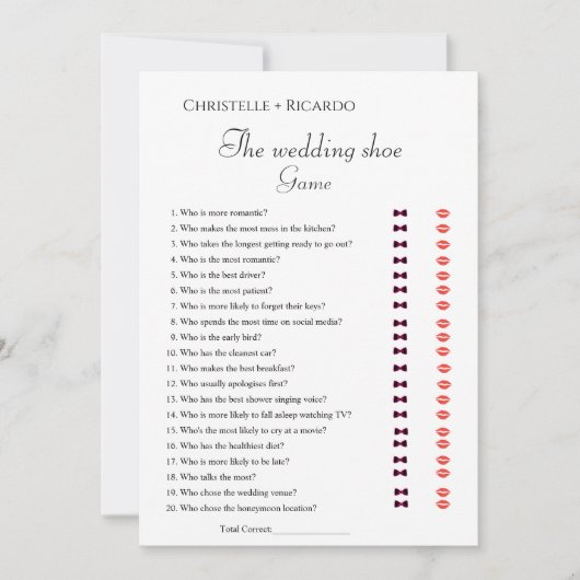 Bruiloft schoen spel bachelorette partij spel Kaar Aankondiging (Voorkant)