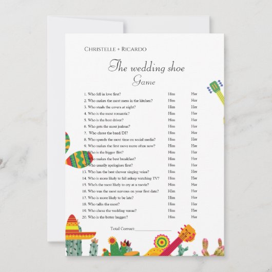 Bruiloft schoen spel taco over liefde partij spel aankondiging (Voorkant)