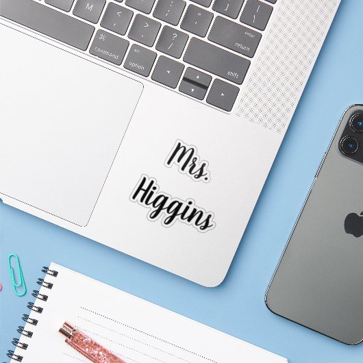 Bruiloft schoenen sticker naam datum script bruids (Laptop met iPhone)